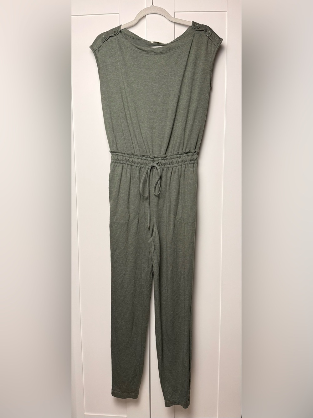 Max Studio Olive Green Drawstring-Waist Sleeveless Jumpsuit